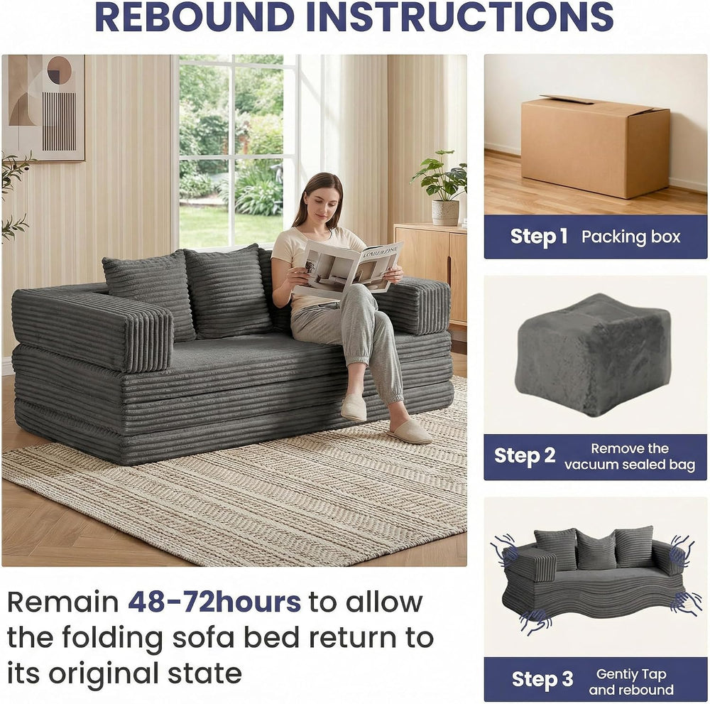 Convertible Sofa Bed Couch, 78’’ Oversized 4-in-1 Boneless Couches with Remov...
