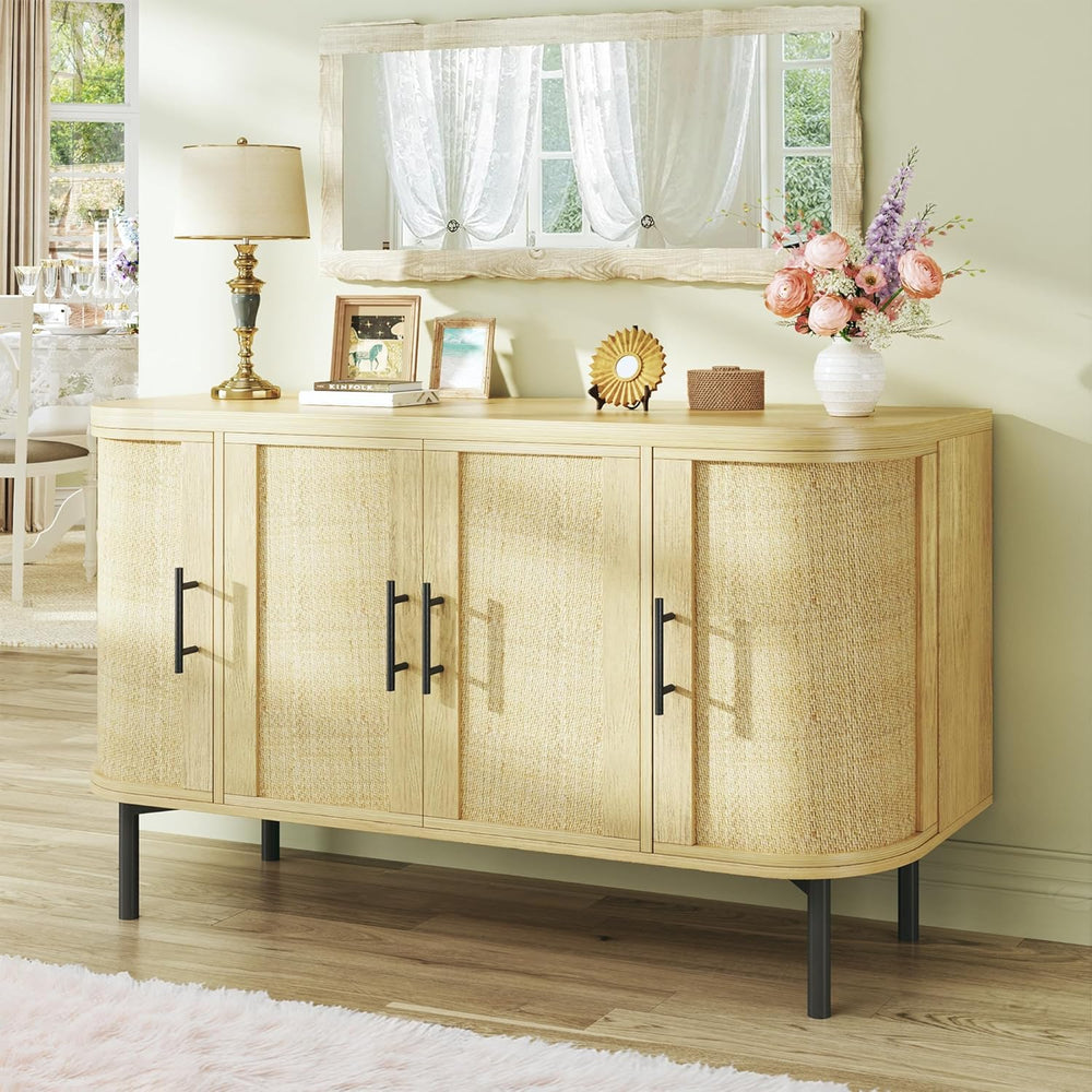 HUAHUU Sideboard Buffet Cabinet with Storage, 47.2" Rattan Sideboard Cab...