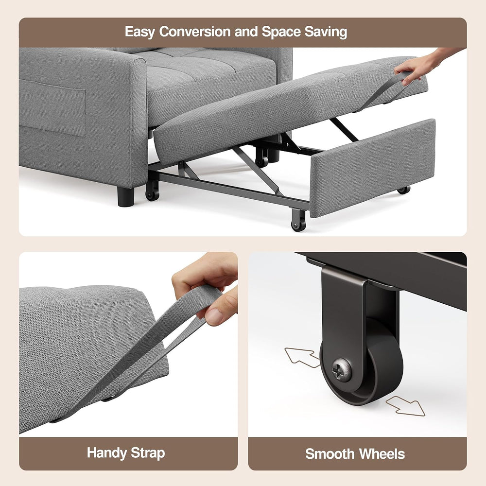 Ahomly Sleeper Sofa Chair Bed, Convertible Sofa Chair 3-in-1, Gray