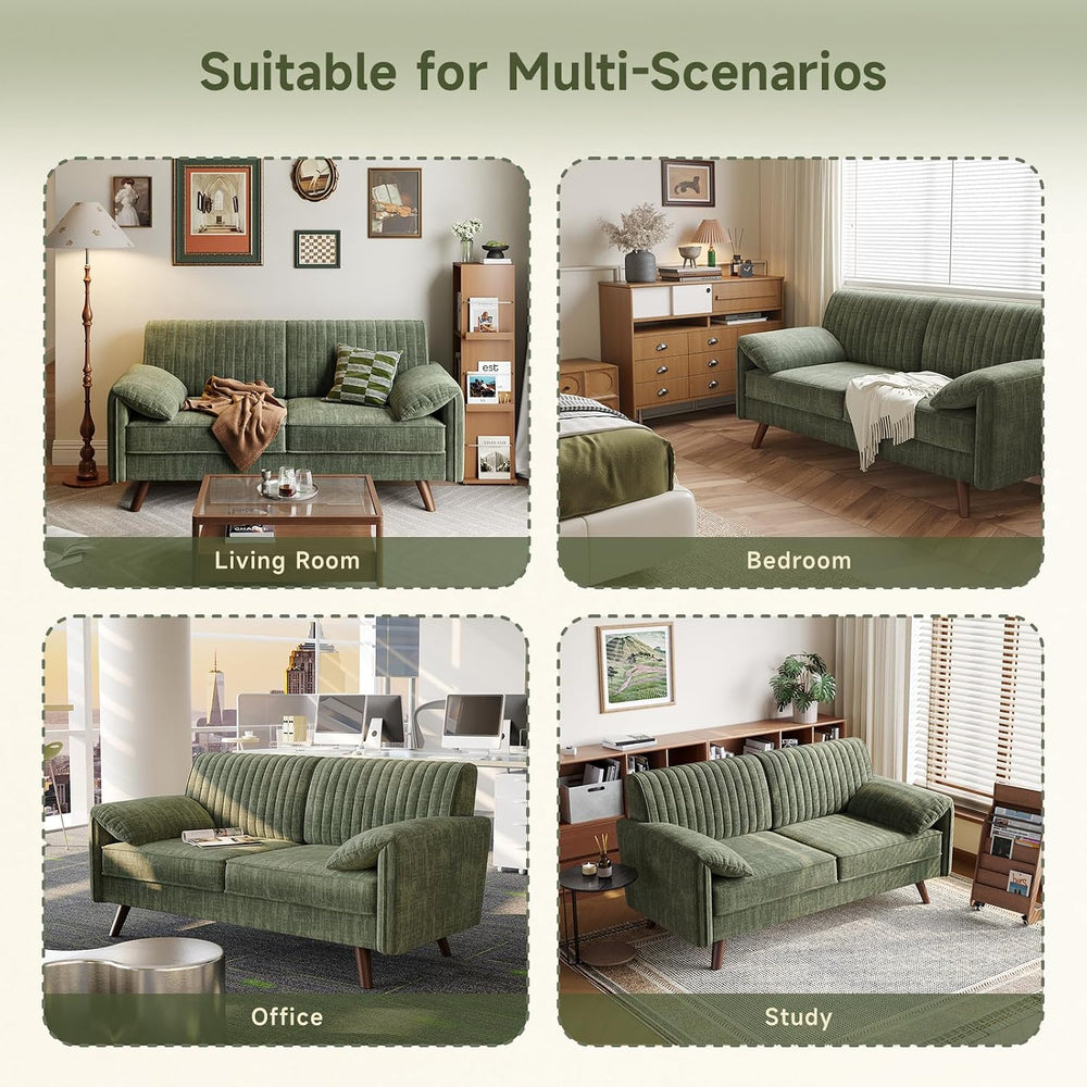 ONBRILL 64.5" Loveseat Sofa, Chenille Loveseat Couch for Living Room, Green