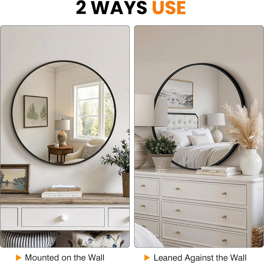 Black Round Bathroom Mirror, 2 Pack 22” Vanity Circle Wall Mirror