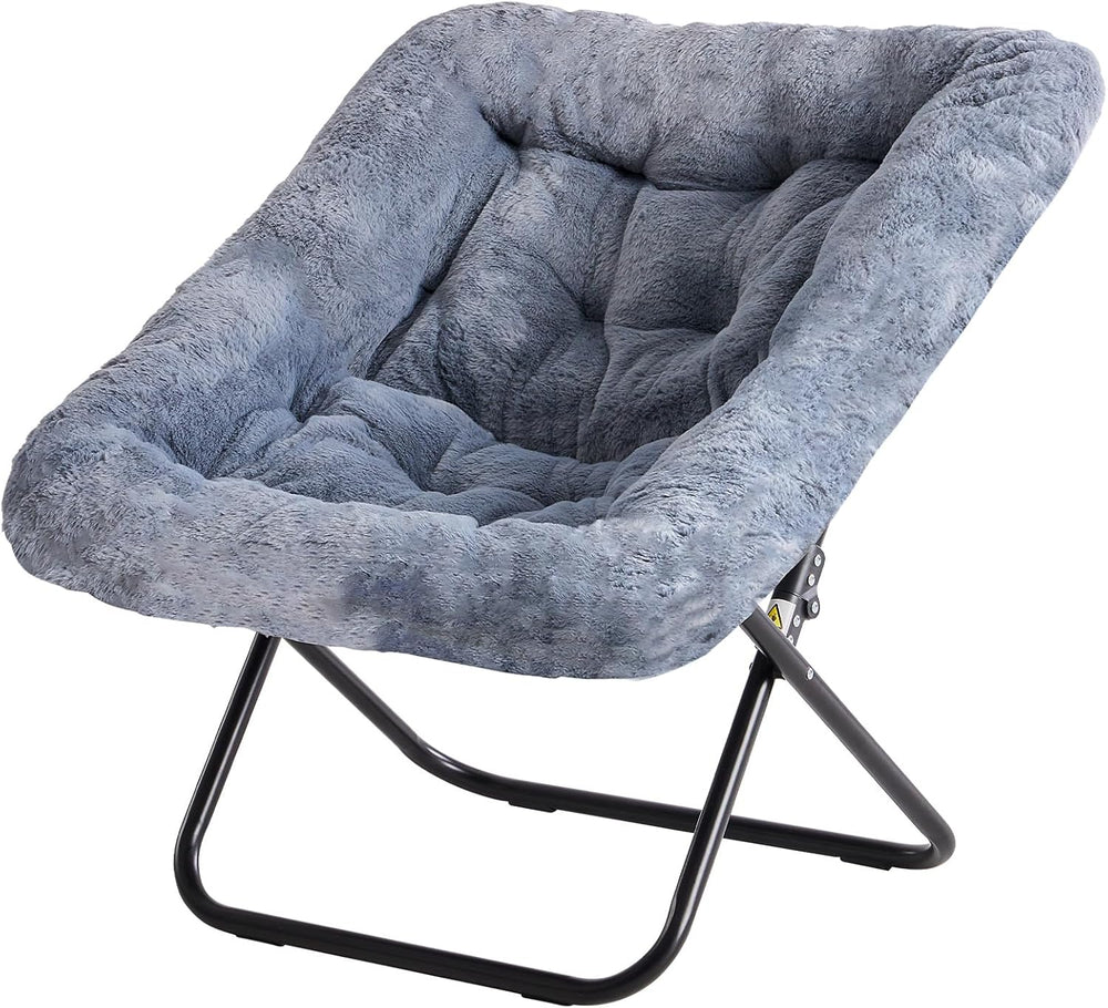 Simple Deluxe Oversized Square Moon Chair for Adults, Soft Faux Fur Folding L...