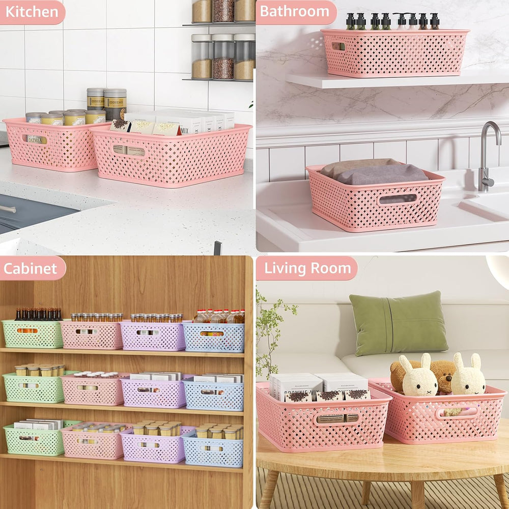 MaxGear 3 Pack Plastic Storage Baskets, Large, Pink