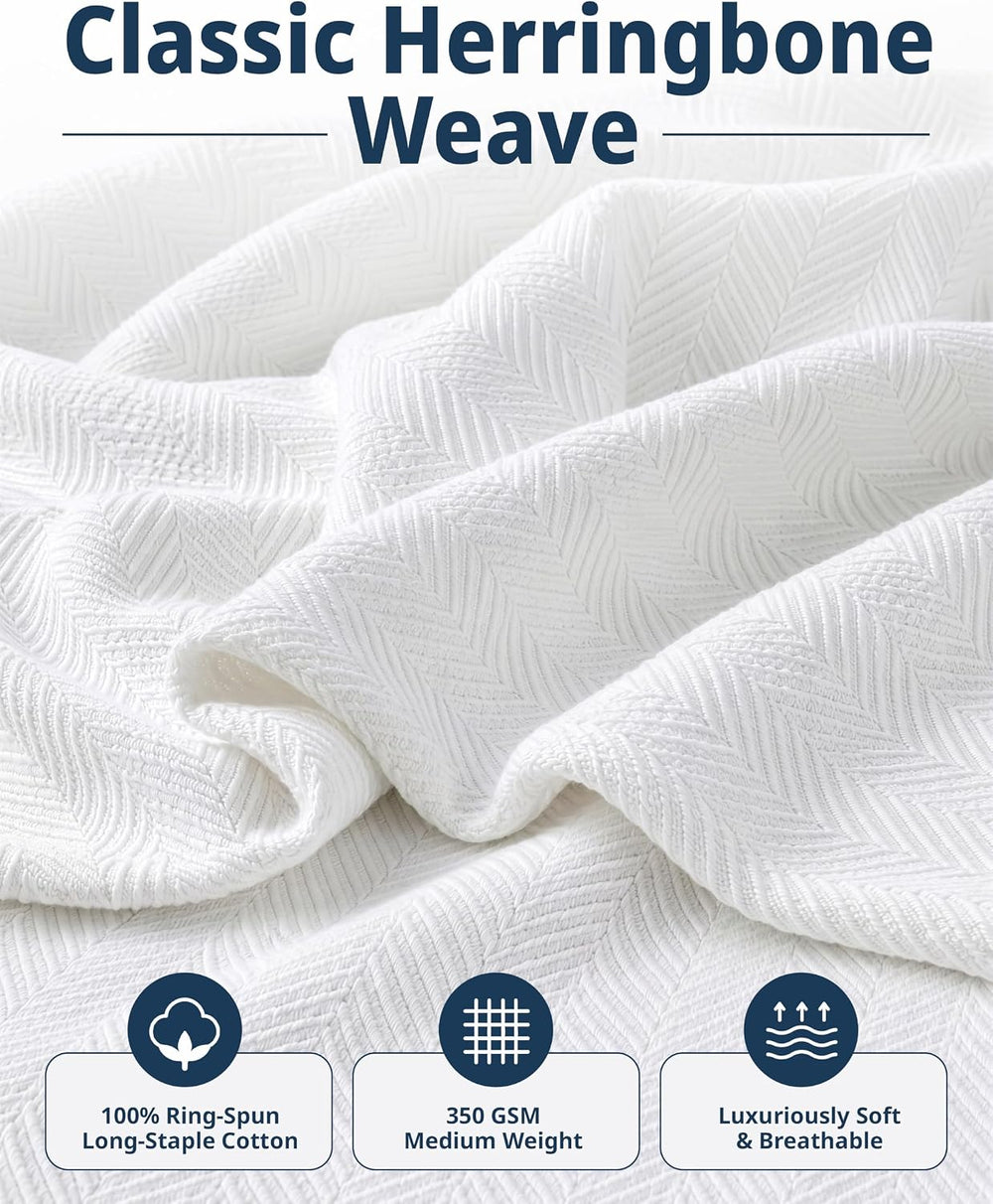 Lane Linen 100% Cotton Blankets Queen Size, 350 GSM Medium Weight