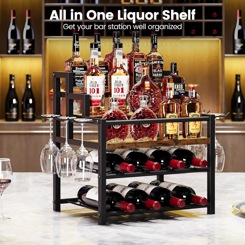 5-Tier Liquor Bottle Display Shelf, Holds up to 20 Bottles, Countertop Wine R...