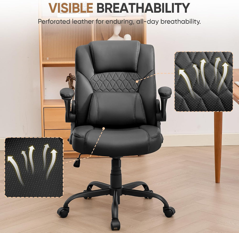 Home Office Chair with Lumbar Support, 5" Thickened Seat, Small PU Leath...