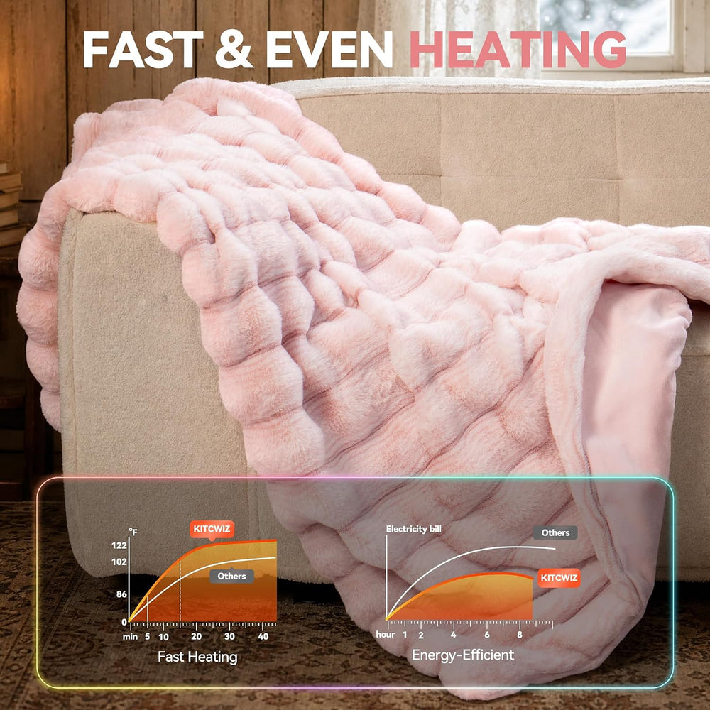 Heated Blanket Faux Rabbit Fur Electric Blanket 50"x60" Pink