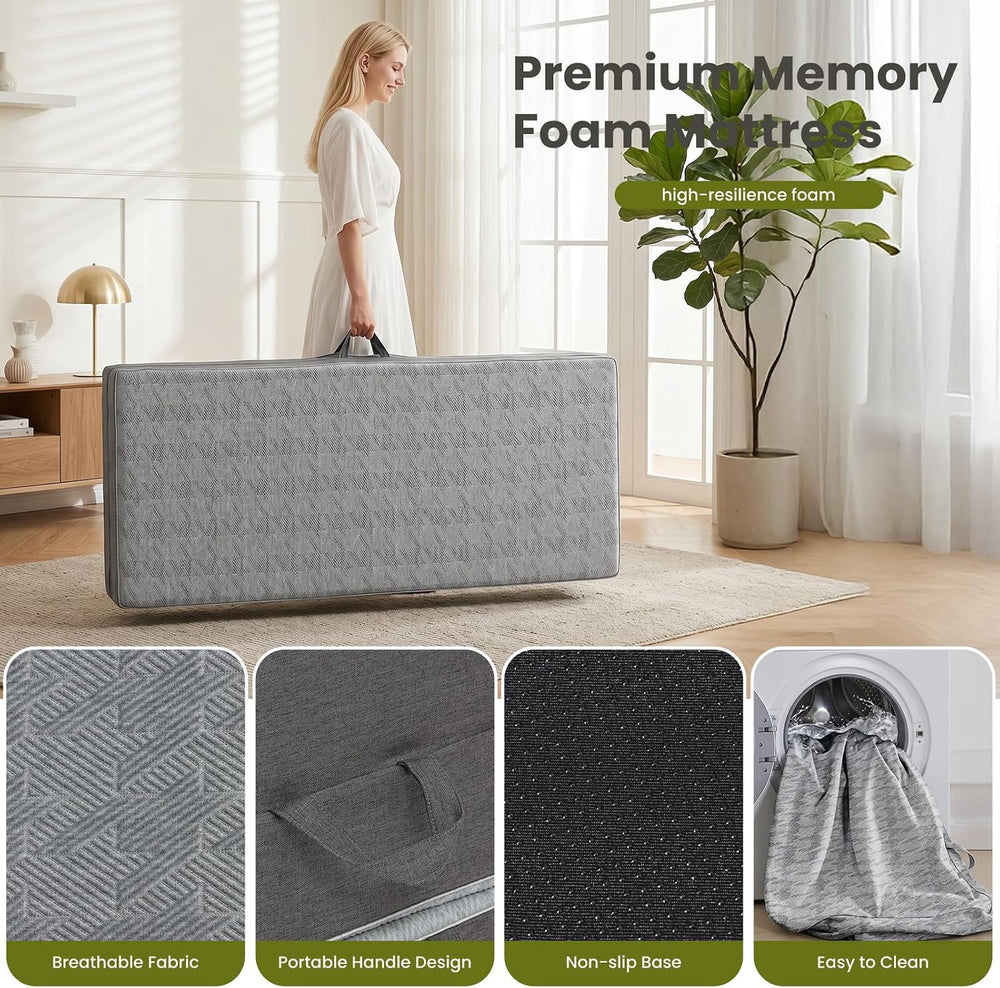 6" Trifold Mattress Twin Size, Thick Memory Foam Futon Topper with Porta...