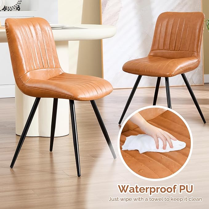 Dining Chairs Set of 2, Modern Dining Chairs with Thick Cushions, PU Leather ...