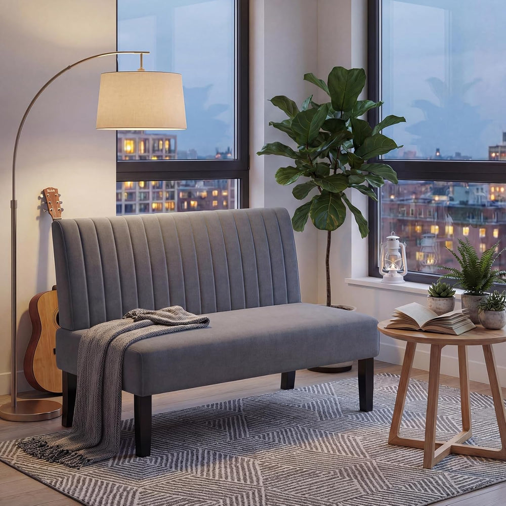 Armless Accent Chair Loveseat, Small Sofa, Grey Cotton-Linen, Modern