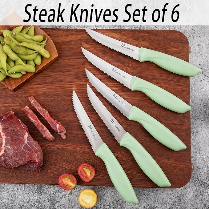Green Knife Set, High Carbon German Stainless Steel Knife Block Set, Hand wash