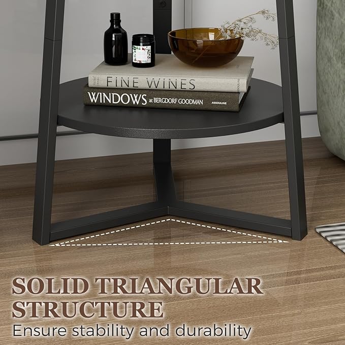 Gadroad Round End Table with Storage Shelf, 2 Tier Farmhouse Side Table Night...