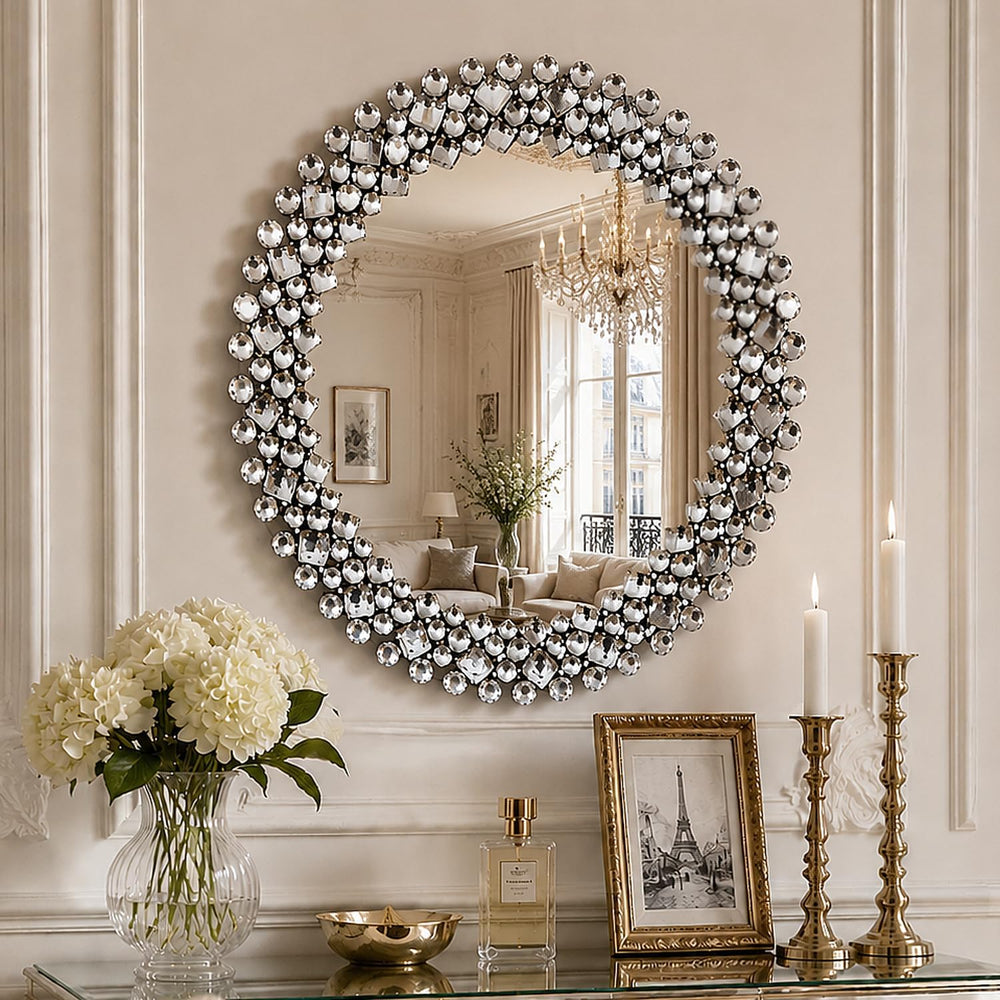 SHYFOY 18" Round Mirrors for Wall Decor, Crystal Decorative Mirrors