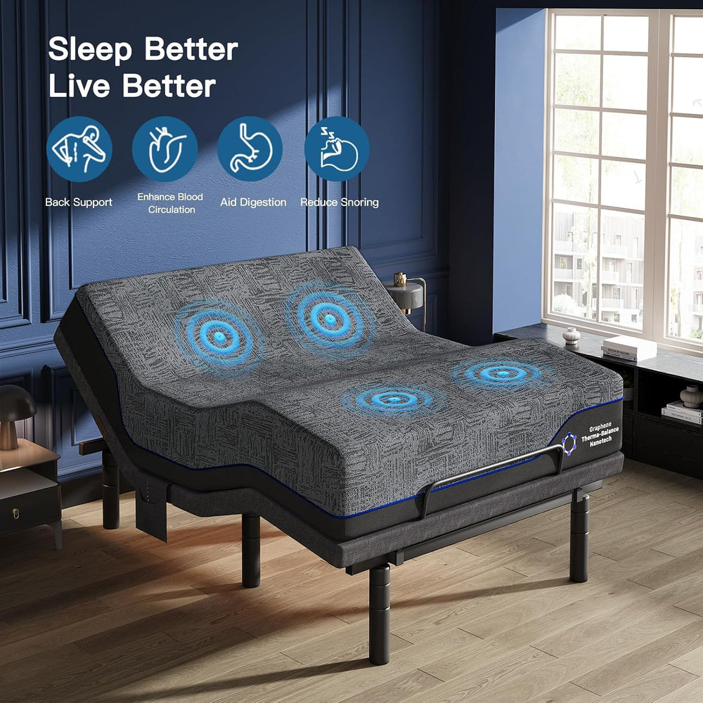 Pipishell Adjustable Bed Frame Full with Massage and 12'' Mattress Set