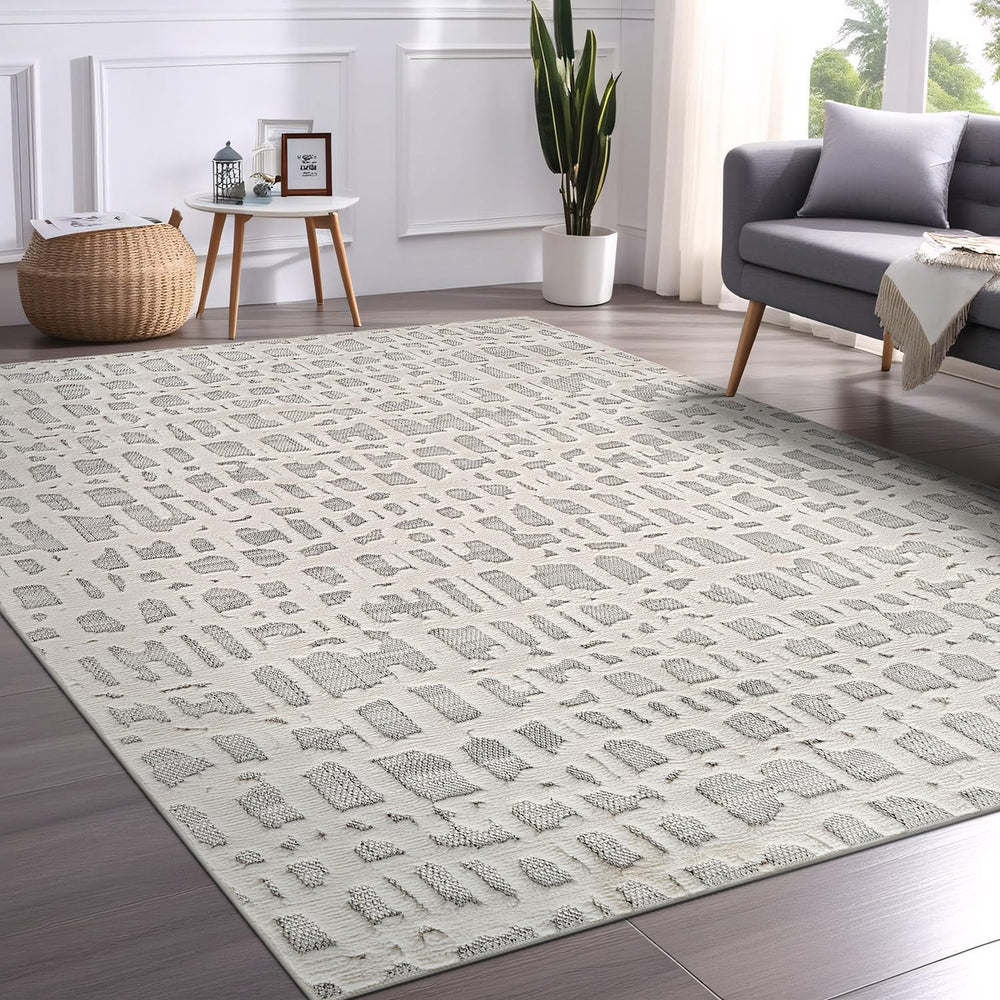 Beverly Rug Micro Loop Area Rug Gray/White 8x10 Abstract Modern Luxury Irregu...