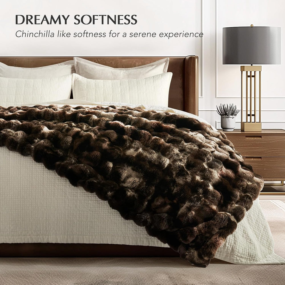 Faux Rabbit Fur Bubble Throw Blanket, 60"x80", Mocha Brown