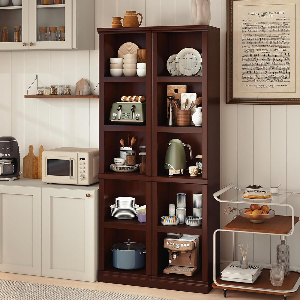70" Tall Mahogany Bookcase, 5 Tiers Narrow Bookshelf for Living Room | 1...
