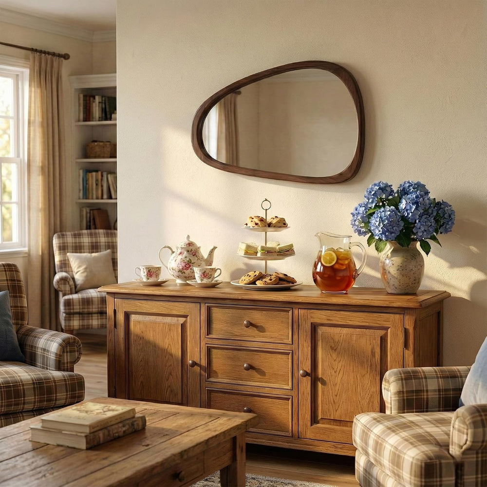 20x30 Inch Dark Walnut Asymmetrical Wood Wall Mirror for Entryway