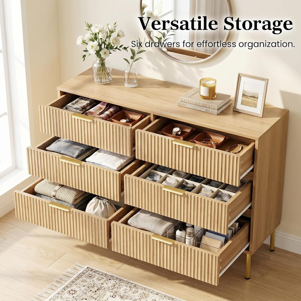 Natural Oak 3-Piece Fluted Dresser and Nightstand Set for Bedroom