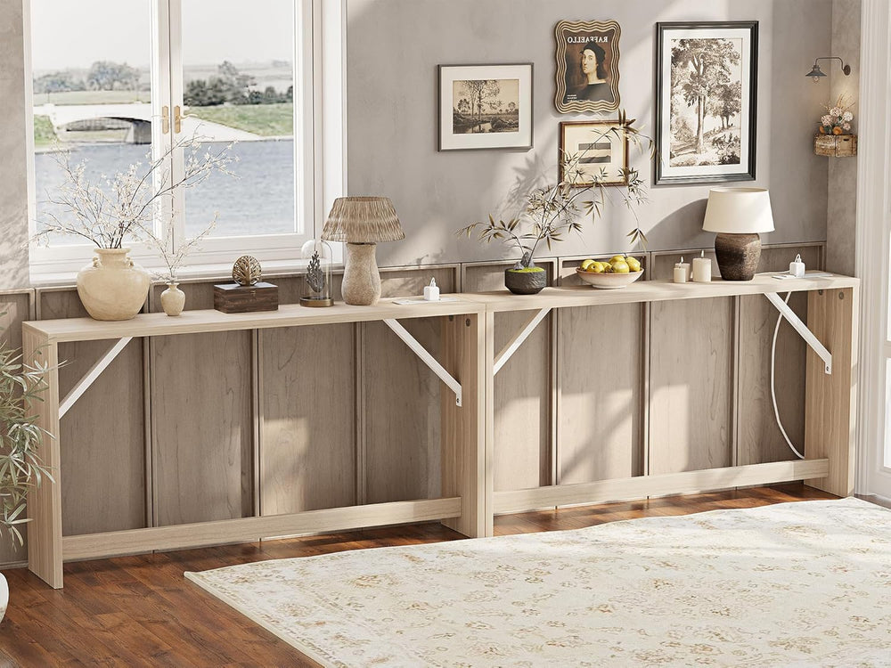 TIQLAB 9.1 Inch Narrow Console Table with Power Outlet,Sofa Table Set of 2,To...
