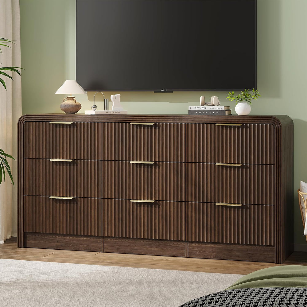 Decofy Fluted 9 Drawers Dresser, 63'' Wide Chest of Drawers for Bedroom