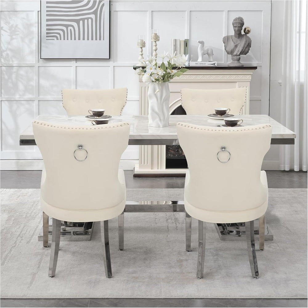 adochr Velvet Dining Chairs Set of 6, Upholstered Kitchen Chairs with Mteal L...