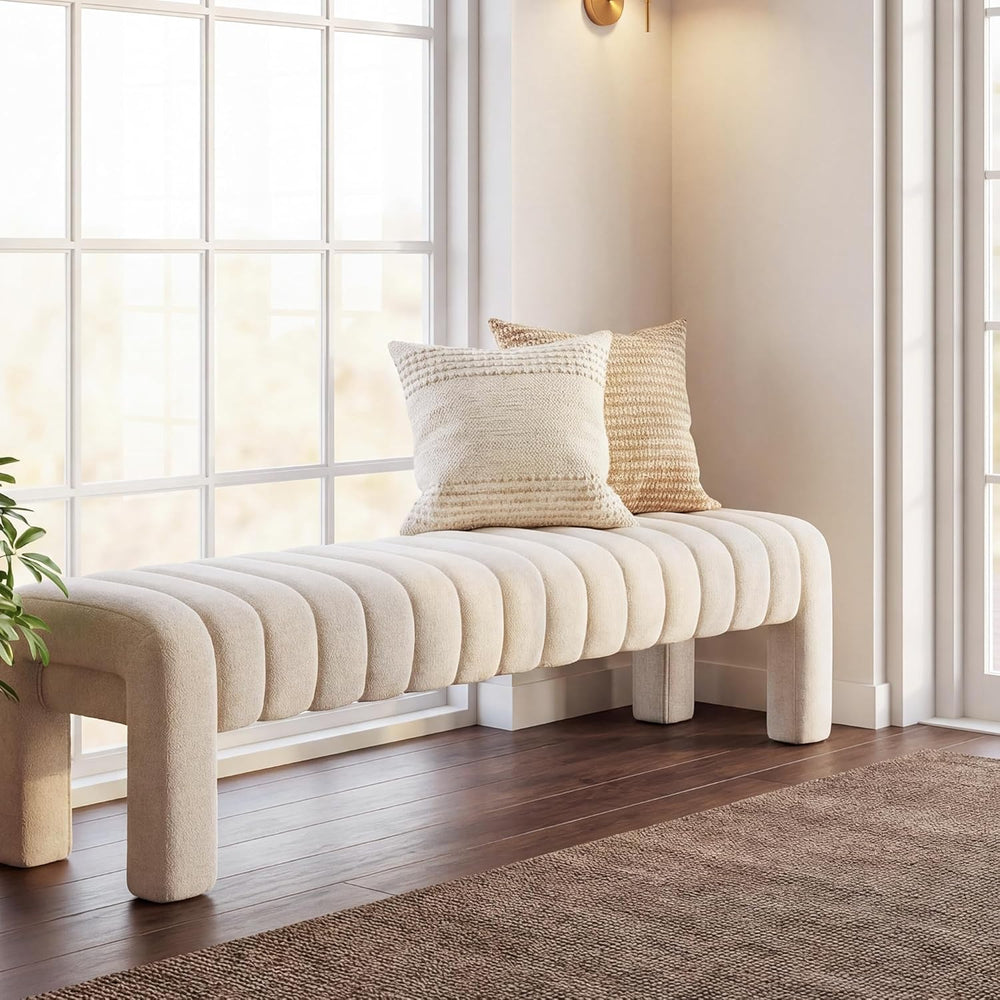63" Bedroom Bench, Upholstered Entryway Bench, Modern End of Bed Ottoman...