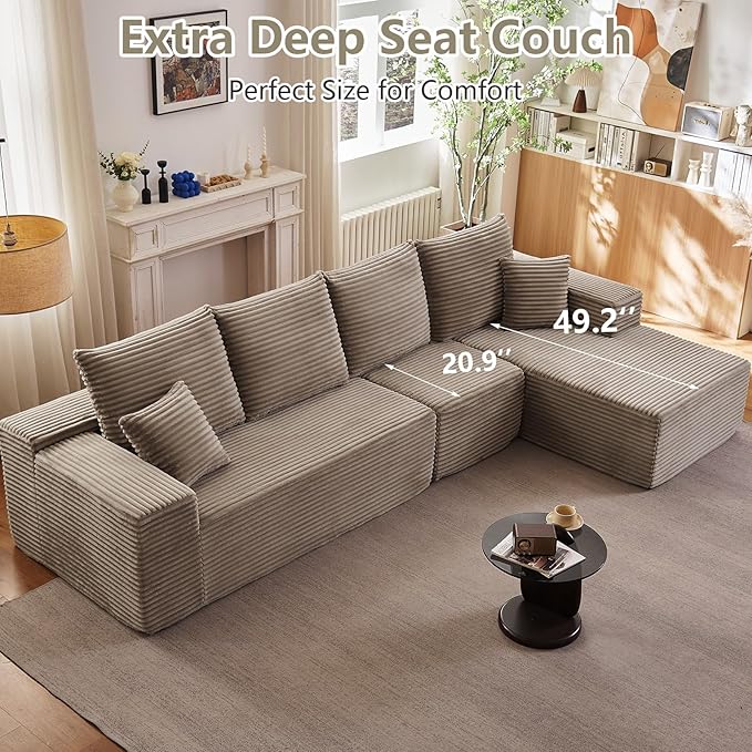 135" Cloud Sectional Couch with L-Shape Chaise, Modern Modular Comfy Sof...
