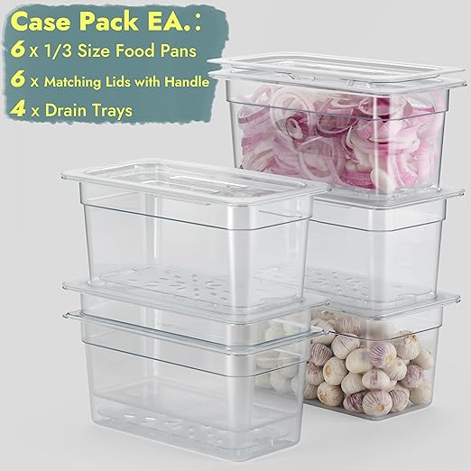 CURTA 6-Pack 1/3 Size 6" Deep NSF Polycarbonate Food Pans