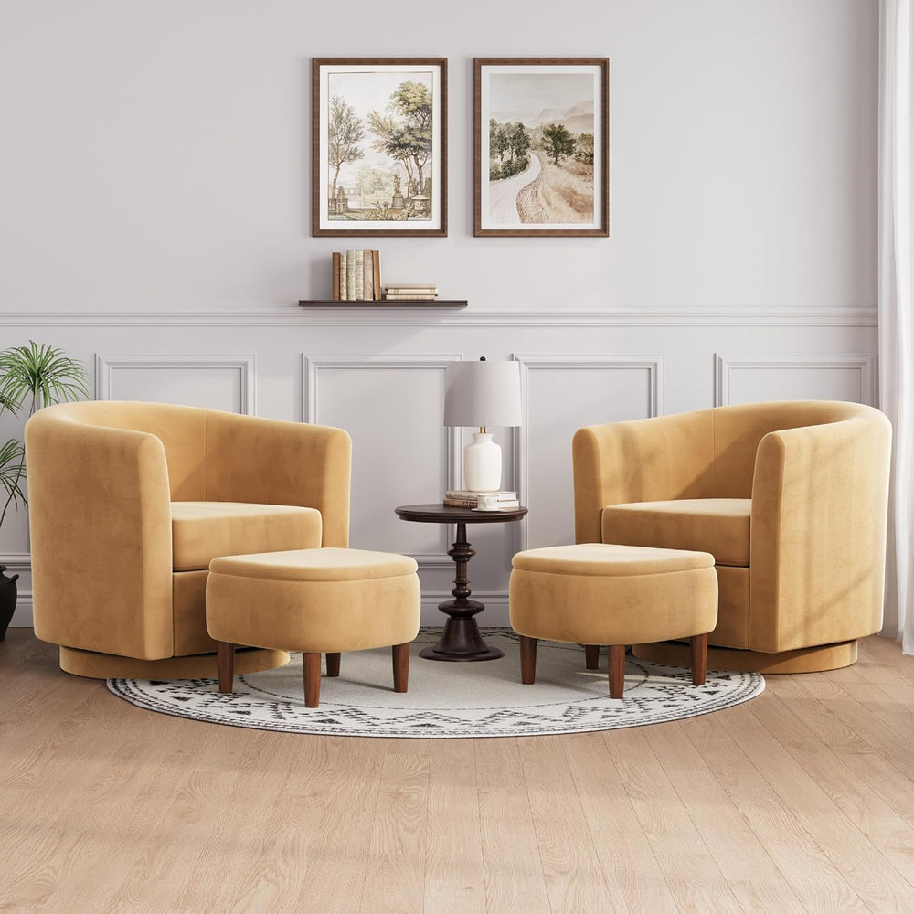 360° Swivel Accent Chair with Storage Ottoman Set of 2