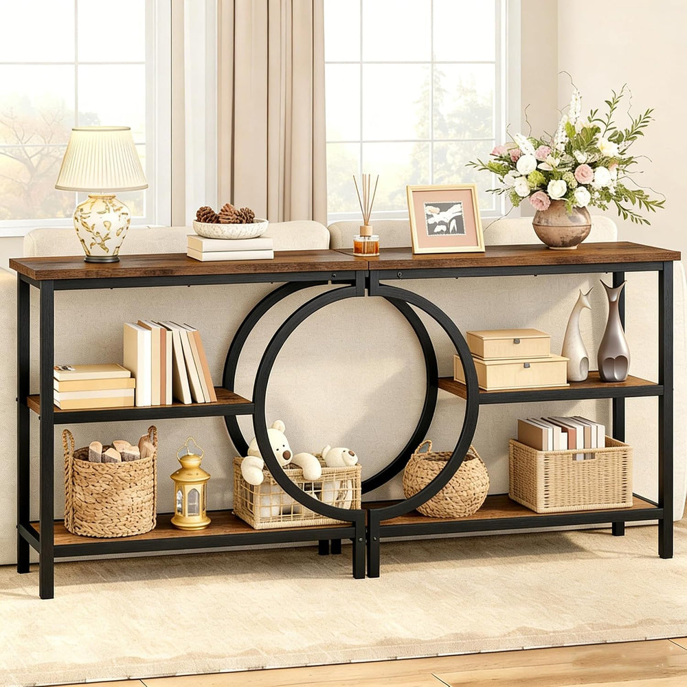 Hoctieon Console Table Set of 2, 3-Tier Industrial Entryway Table with Storag...