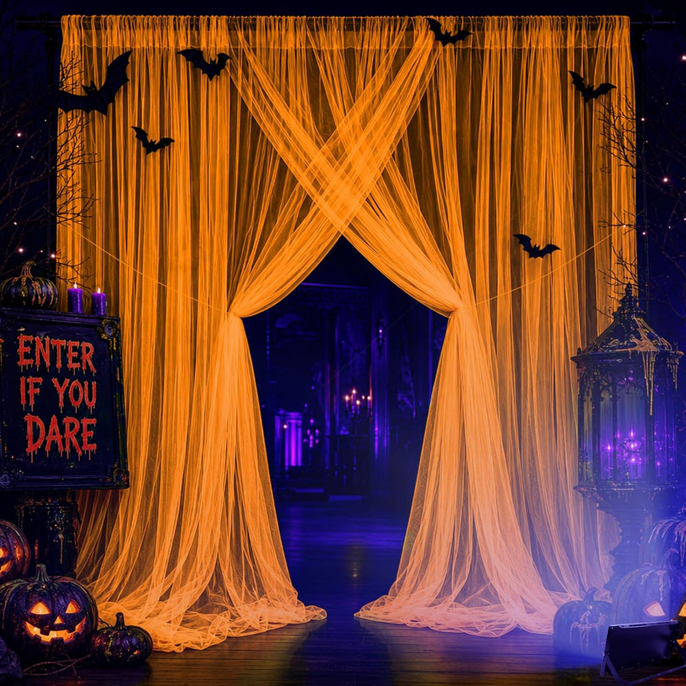 Mega-L Halloween Decorations, 3 Pack Halloween Tulle Backdrop Curtains