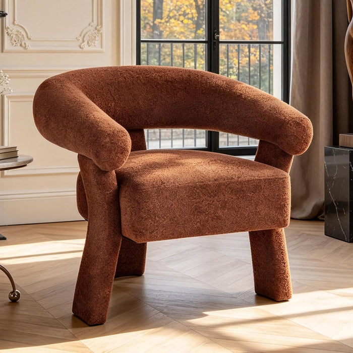 ANJ Modern Barrel Accent Chair, Chenille Armchair with Solid Wood Legs