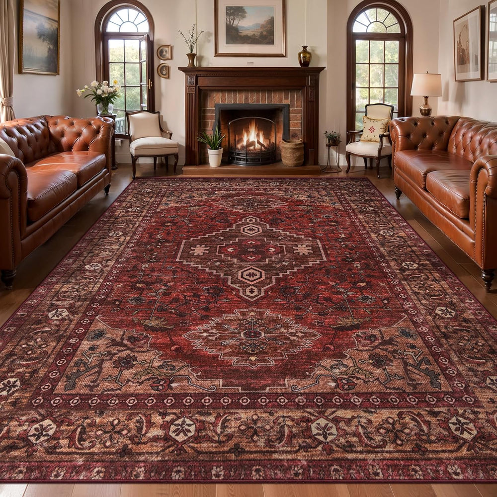 Tangsoo Red 8x10 Washable Area Rugs for Living Room, Non Slip Large Rug