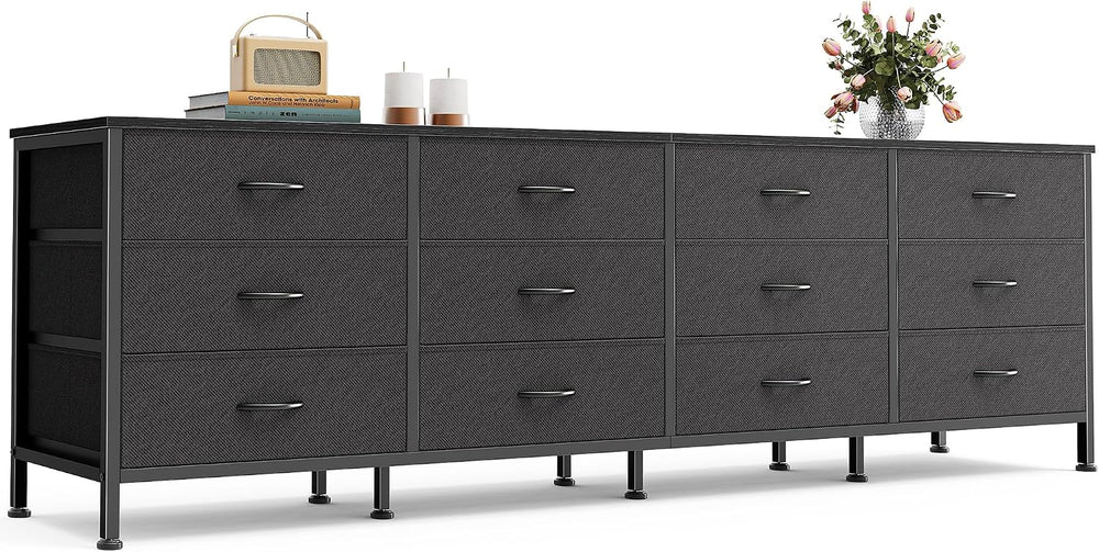 Huuger 70 Inch Black Dresser for Bedroom, TV Stand for 65, 75, 80 Inch TV, 12...