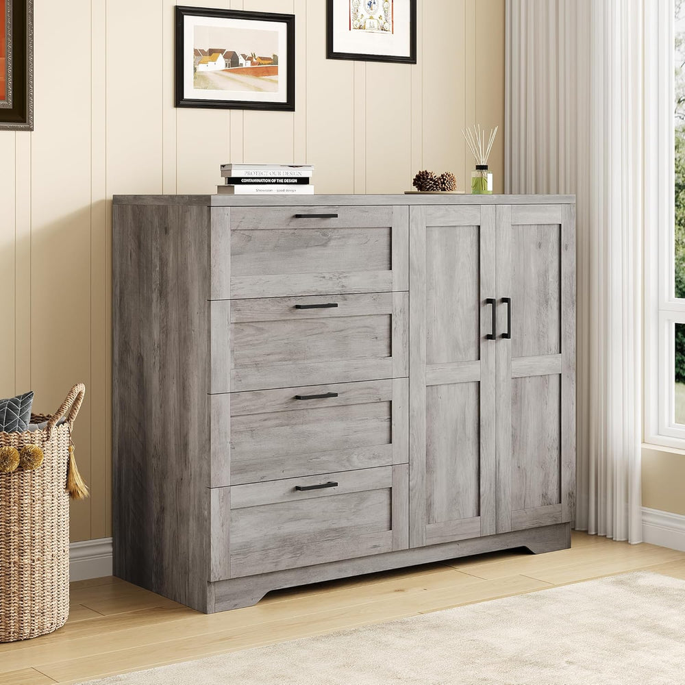 IDEALHOUSE 43.3'' H Armoire Wardrobe Closet with 4 Drawers, Wooden Dr...
