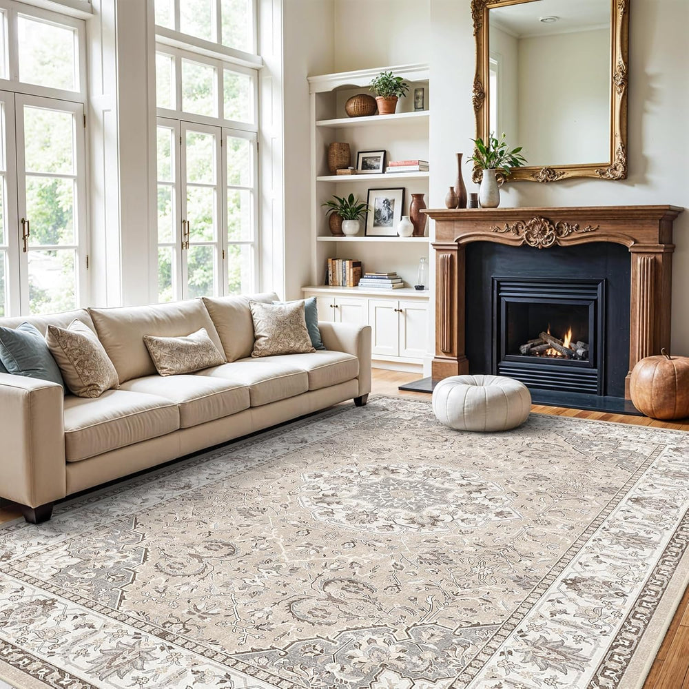 10x14 Washable Vintage Area Rug - Large Rugs for Living Room Soft Stain Resis...