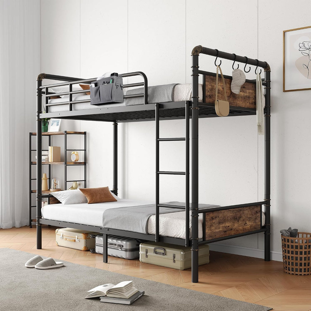 Jocoevol Metal Bunk Bed Twin Over Twin, Industrial Bunkbeds Heavy Duty Bed wi...