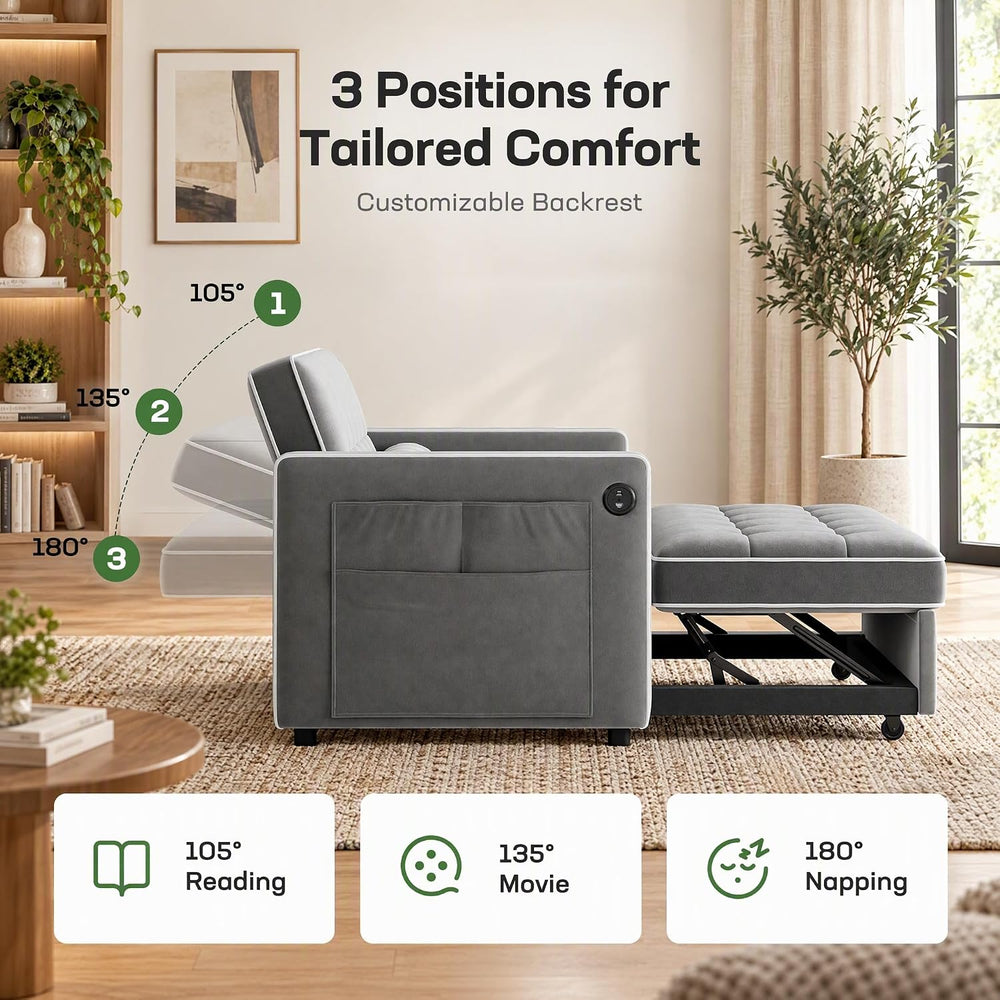 Marsail Futon Sleeper Sofa Bed, Convertible Pull Out Couch, Light Gray