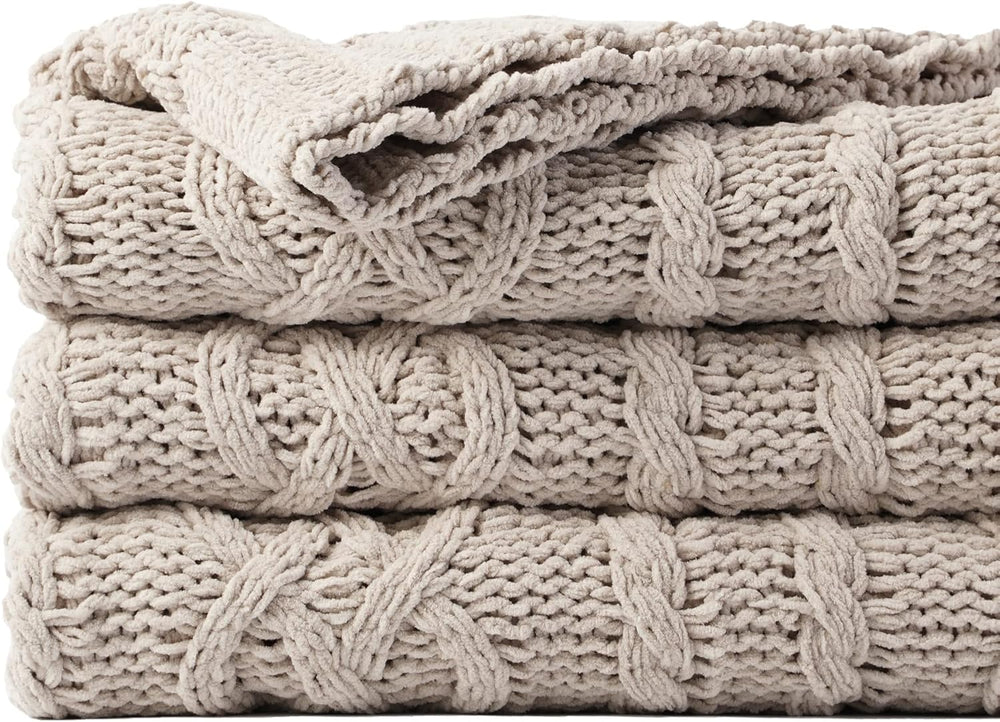 Battilo Light Grey Throw Blanket for Couch, Woven Chenille Knit Throw Blanket...