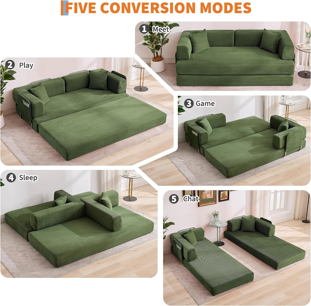 5-in-1 Convertible Sleeper Sofa Bed, 79" Loveseat Boneless Couch