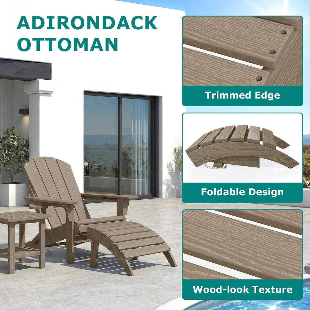 PLUUV Folding Adirondack Ottoman Footrest for Adirondack Chair, Brown
