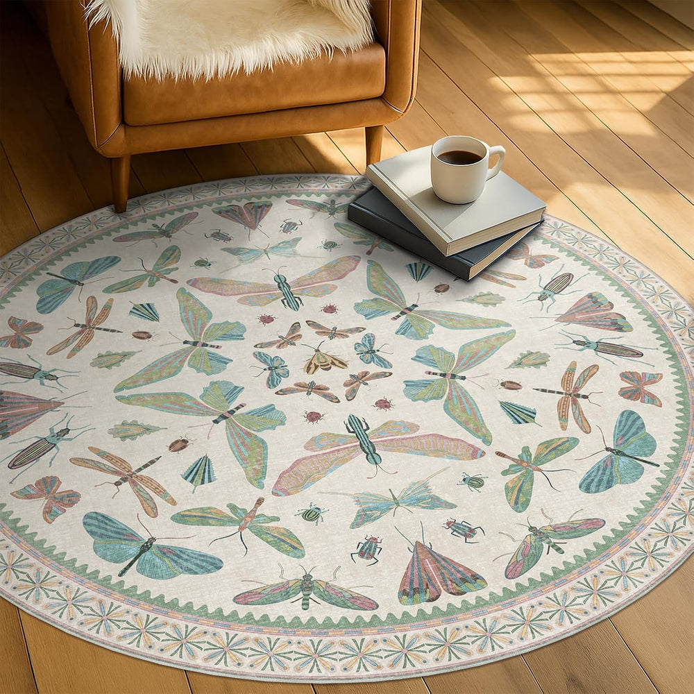 Insect Light Green 5ft Round Area Rug