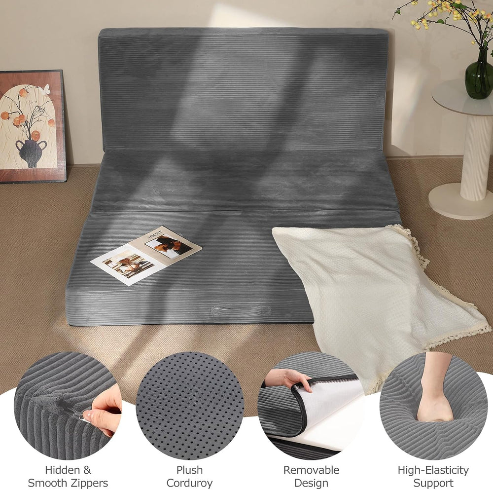 6-Inch Tri-Fold Mattress Twin Size - Foldable Futon Sofa Bed with Removable W...