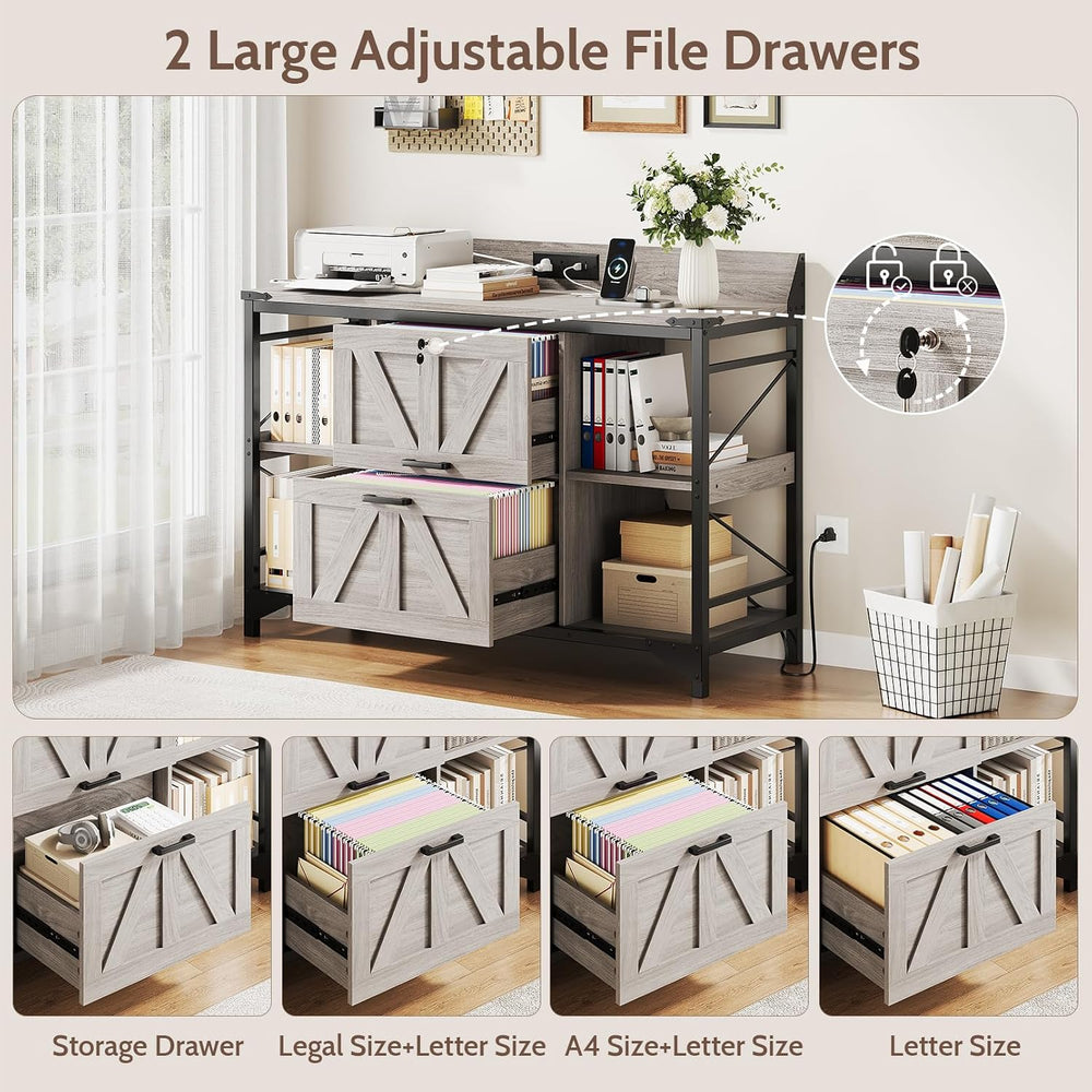 44" File Cabinet, Lateral Filing Cabinet for Home Office with 2 Drawers,...