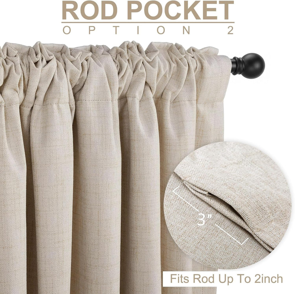 Linen Textured Total Blackout Sliding Door Curtains 96 Inches Long, Cream