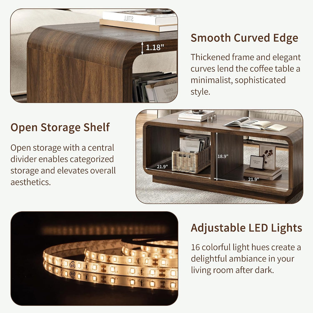 48" Modern Coffee Table with Storage Shelf, Living Room, Walnut