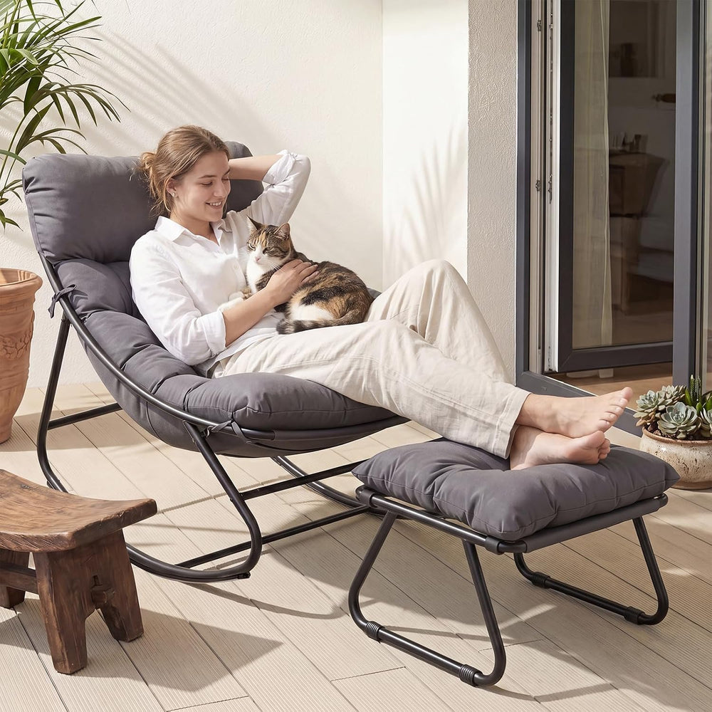 Aoxun Outdoor Rocking Chair with Ottmans, Cozy Papasan Rocking Chair with Thi...