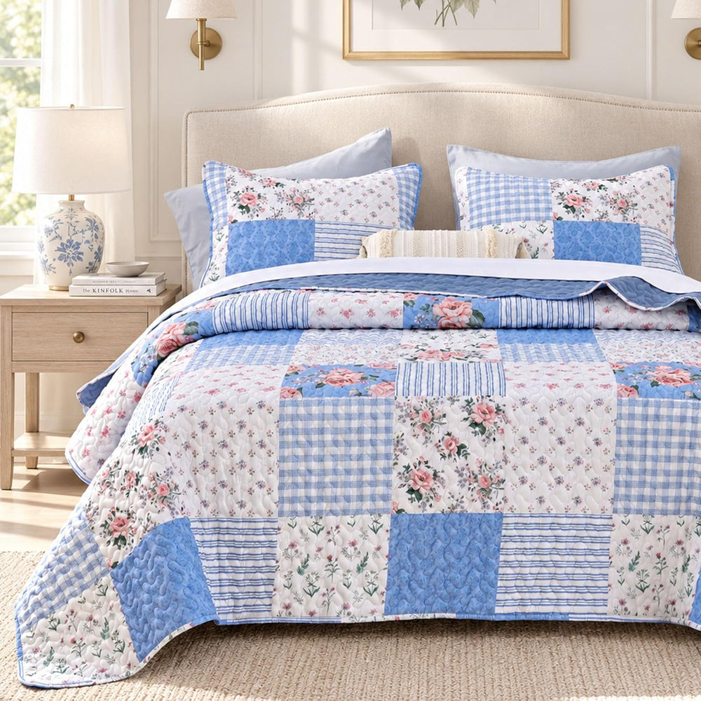 YIKUSH Floral Quilt Set King Size โ Ultra Soft Lightweight Bedspread, 3 Piece...
