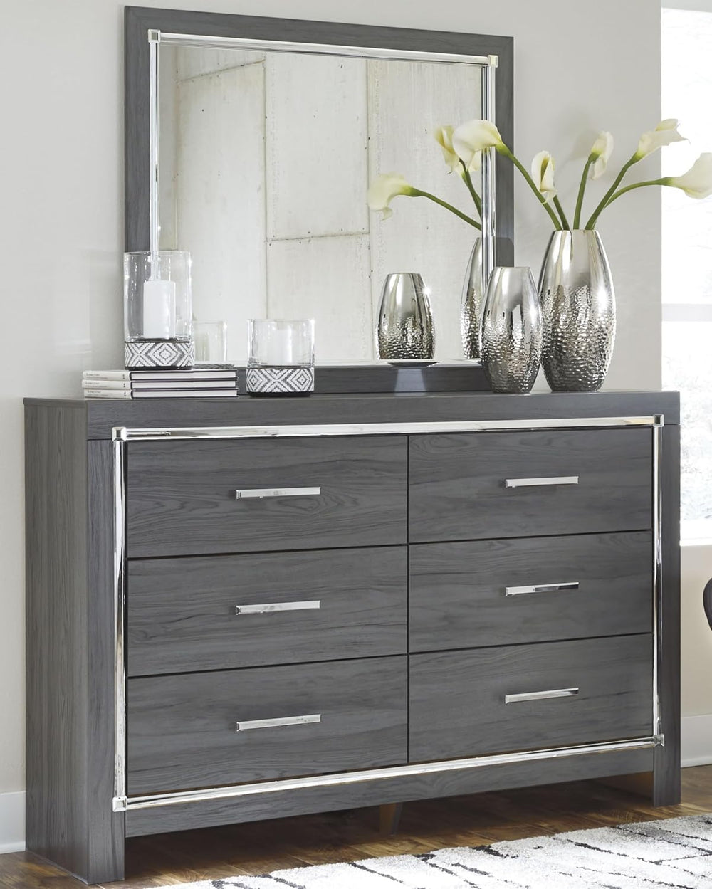 Signature Design by Ashley 6 Drawer Double Dresser with Mirror, Gray